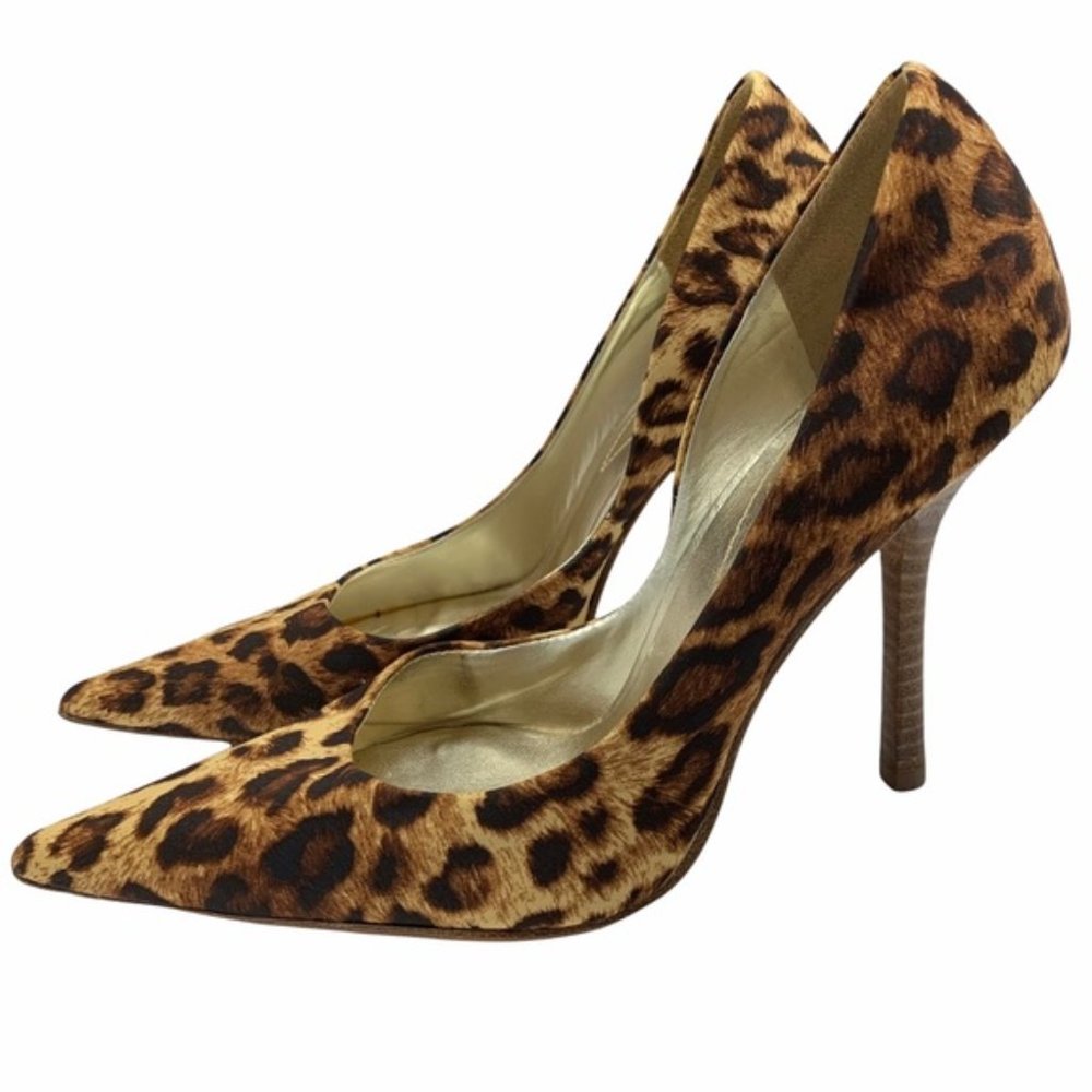 GUESS by Marciano Leopard Satin Pointed Toe Stiletto Heels